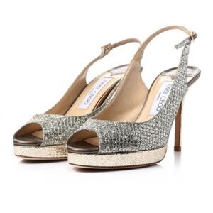 Jimmy Choo Nova Sparkly Glitter Open Toe Platform Slingback High Heel Size 6.5
